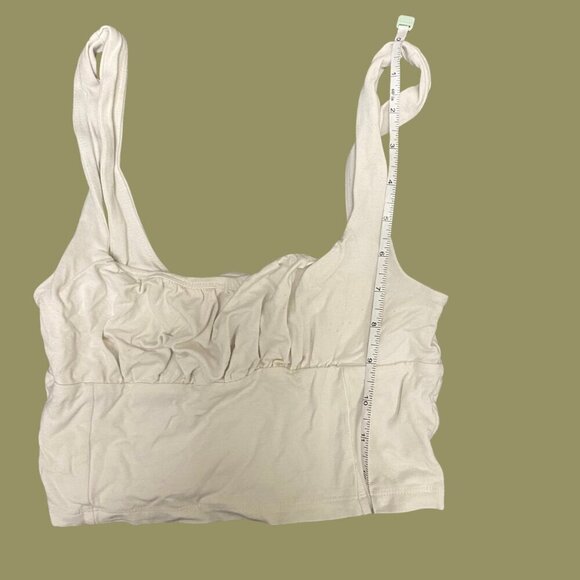 Wilfred Free Beige Ruched Crop Tank | Square Neck | Size S - Picture 3 of 5